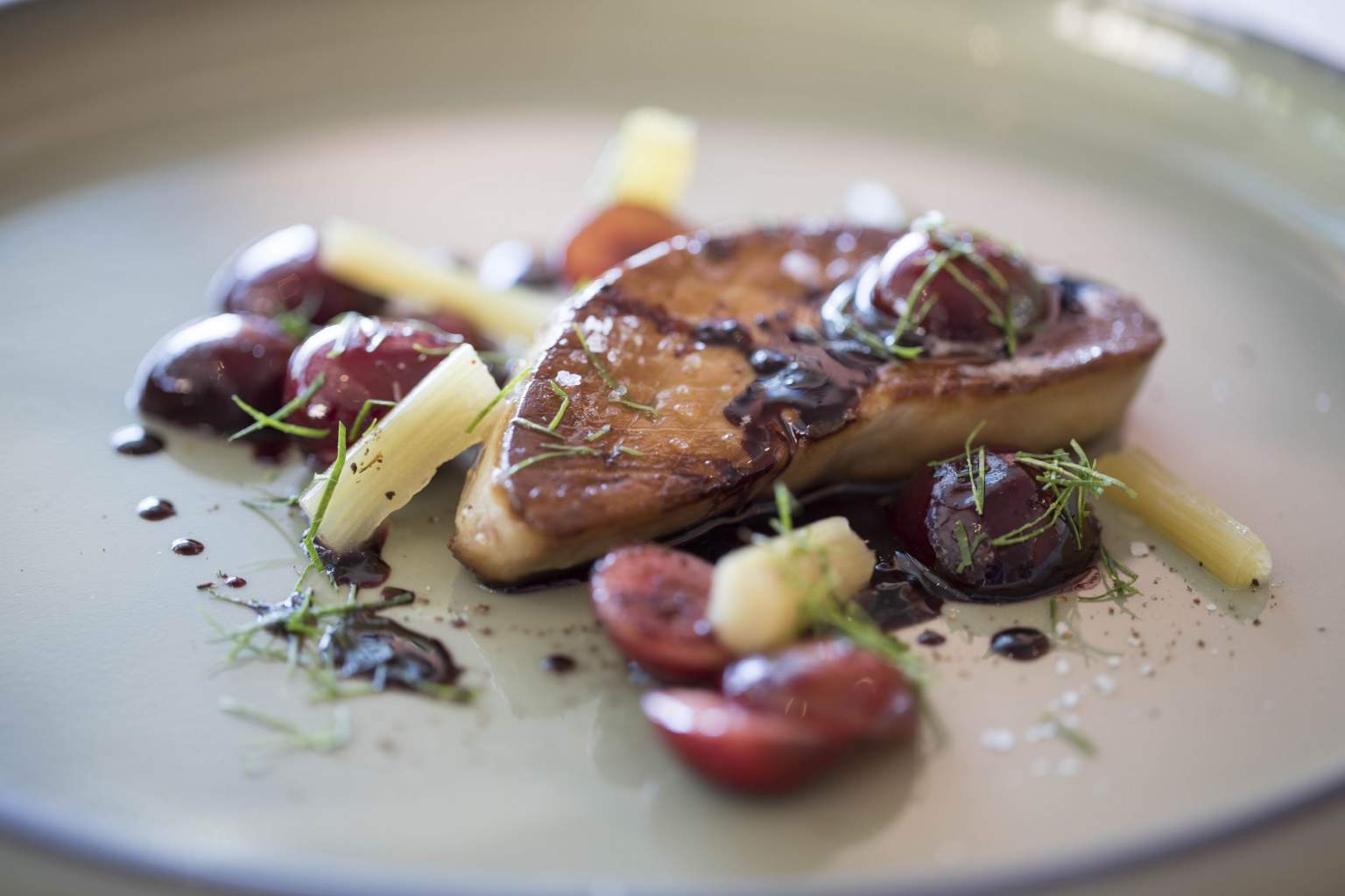 Pan-seared foie gras with cherries